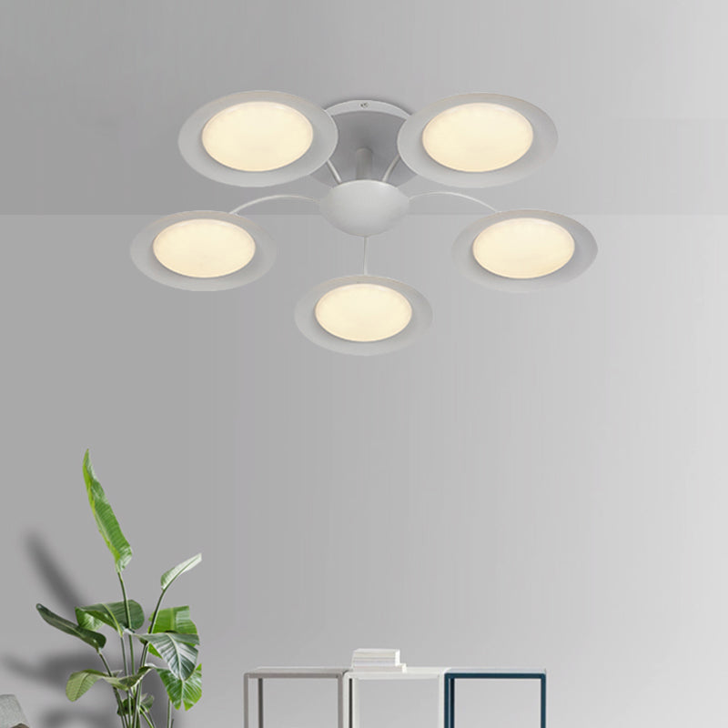 Contemporary 5-Head Radial White Led Semi Flush Mount Light With Acrylic Shade