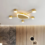Modern Metal Brass Starburst Led Ceiling Light - Triangular 14/24.5 Wide Flush Mount With Drum