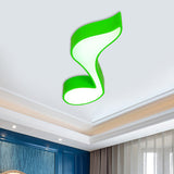 Musical Note Led Ceiling Lamp In Red/Green/Yellow For Kindergarten Green