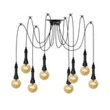 Vintage Amber Glass Chandelier With Multi-Light Pendants - Global Restaurant Swag Pendant Lamp In
