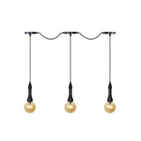 Vintage Amber Glass Ball Pendant Light - Tandem Led Ceiling Lamp In Black (3/5/7-Light)