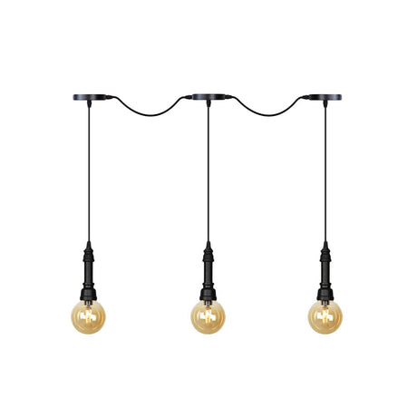 Vintage Amber Glass Ball Pendant Light - Tandem Led Ceiling Lamp In Black (3/5/7-Light)