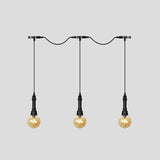 Vintage Amber Glass Ball Pendant Light - Tandem Led Ceiling Lamp In Black (3/5/7-Light)