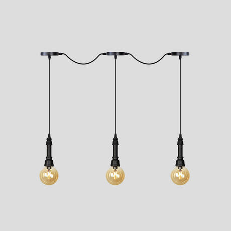 Vintage Amber Glass Ball Pendant Light - Tandem Led Ceiling Lamp In Black (3/5/7-Light)