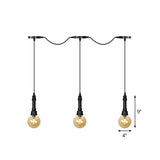 Vintage Amber Glass Ball Pendant Light - Tandem Led Ceiling Lamp In Black (3/5/7-Light)