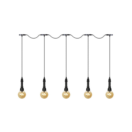 Vintage Amber Glass Ball Pendant Light - Tandem Led Ceiling Lamp In Black (3/5/7-Light)