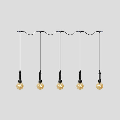 Vintage Amber Glass Ball Pendant Light - Tandem Led Ceiling Lamp In Black (3/5/7-Light)