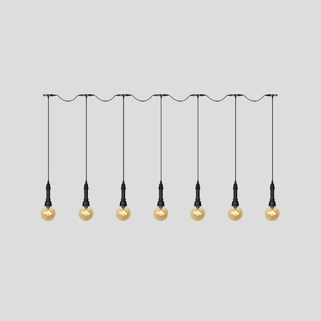 Vintage Amber Glass Ball Pendant Light - Tandem Led Ceiling Lamp In Black (3/5/7-Light)