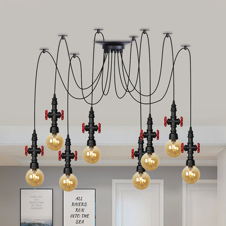 Industrial Globe Led Ceiling Light With Amber Glass And Multiple Heads