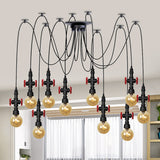 Industrial Globe Led Ceiling Light With Amber Glass And Multiple Heads 10 / Black