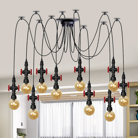 Industrial Globe Led Ceiling Light With Amber Glass And Multiple Heads 10 / Black