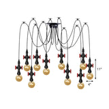 Industrial Globe Led Ceiling Light With Amber Glass And Multiple Heads