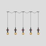 Antiqued Sphere Chandelier With Led Lights - 3/5/7-Bulb Amber Glass Pendant In Black