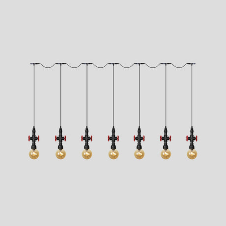 Antiqued Sphere Chandelier With Led Lights - 3/5/7-Bulb Amber Glass Pendant In Black