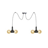 Industrial Orb Amber Glass Swag Pendant Lamp - 4/6/12 Bulbs Multi Hanging Light Fixture Black