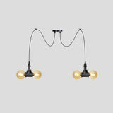 Industrial Orb Amber Glass Swag Pendant Lamp - 4/6/12 Bulbs Multi Hanging Light Fixture Black