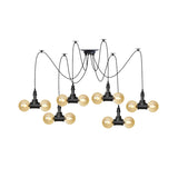 Industrial Orb Amber Glass Swag Pendant Lamp - 4/6/12 Bulbs Multi Hanging Light Fixture Black