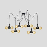 Industrial Orb Amber Glass Swag Pendant Lamp - 4/6/12 Bulbs Multi Hanging Light Fixture Black