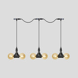 Amber Glass Ball Pendant Lamp With Multiple Black Led Lights