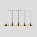 Amber Glass Ball Pendant Lamp With Multiple Black Led Lights