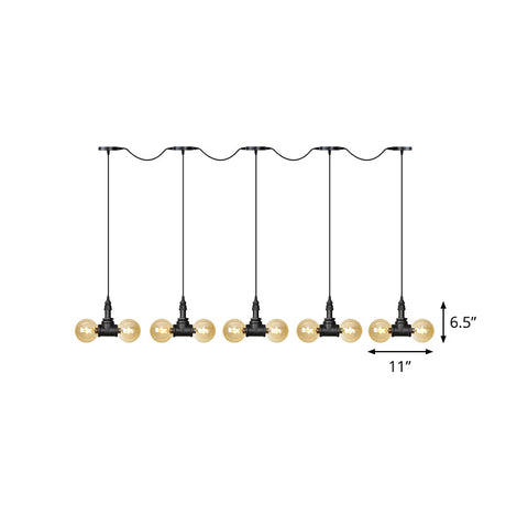 Amber Glass Ball Pendant Lamp With Multiple Black Led Lights