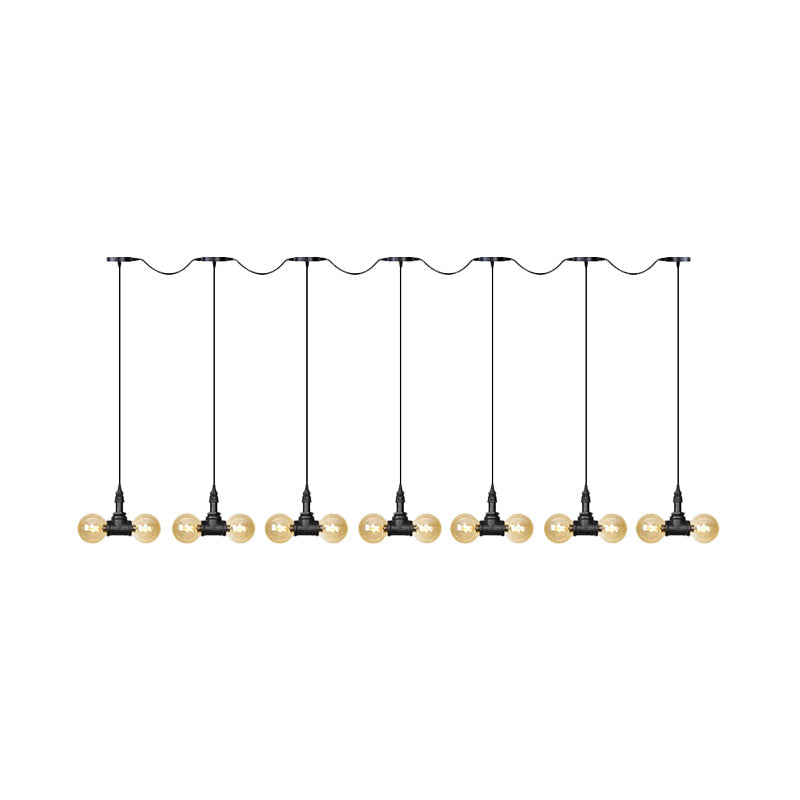 Amber Glass Ball Pendant Lamp With Multiple Black Led Lights