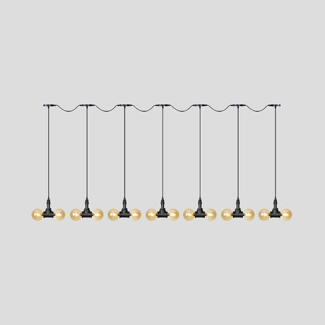 Amber Glass Ball Pendant Lamp With Multiple Black Led Lights