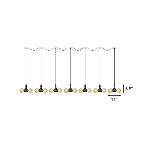 Amber Glass Ball Pendant Lamp With Multiple Black Led Lights