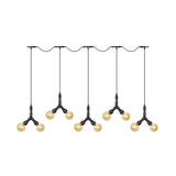 Vintage Sphere Led Pendant Light Fixture: 6/10/14-Bulb Amber Glass Swag Hanging In Black
