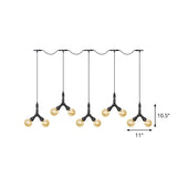 Vintage Sphere Led Pendant Light Fixture: 6/10/14-Bulb Amber Glass Swag Hanging In Black