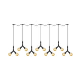 Vintage Sphere Led Pendant Light Fixture: 6/10/14-Bulb Amber Glass Swag Hanging In Black
