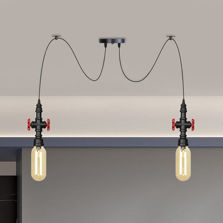 Vintage Amber Glass Multi Pendant Light - 2/3/6-Light Coffee Shop Led Swag Suspension Lamp In Black
