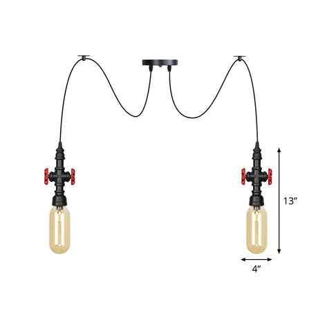 Vintage Amber Glass Multi Pendant Light - 2/3/6-Light Coffee Shop Led Swag Suspension Lamp In Black
