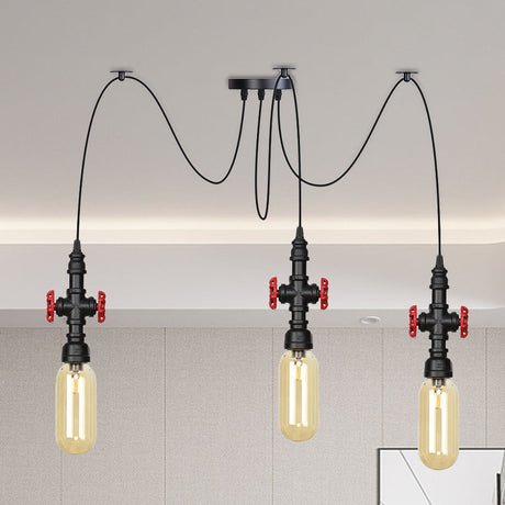 Vintage Amber Glass Multi Pendant Light - 2/3/6-Light Coffee Shop Led Swag Suspension Lamp In Black
