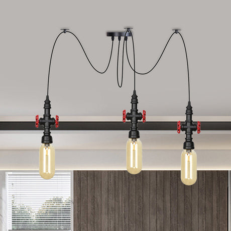Vintage Amber Glass Multi Pendant Light - 2/3/6-Light Coffee Shop Led Swag Suspension Lamp In Black