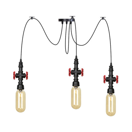 Vintage Amber Glass Multi Pendant Light - 2/3/6-Light Coffee Shop Led Swag Suspension Lamp In Black
