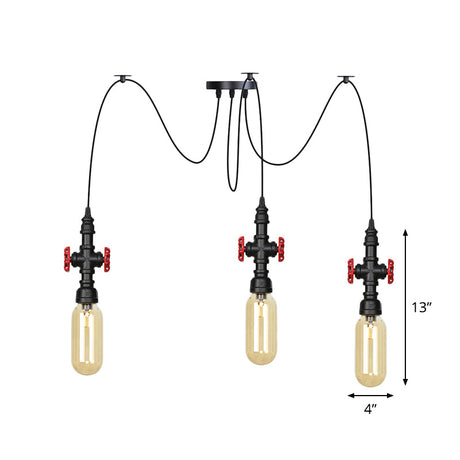 Vintage Amber Glass Multi Pendant Light - 2/3/6-Light Coffee Shop Led Swag Suspension Lamp In Black