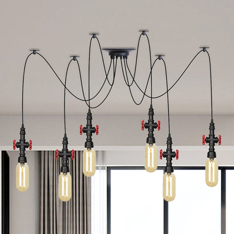 Vintage Amber Glass Multi Pendant Light - 2/3/6-Light Coffee Shop Led Swag Suspension Lamp In Black
