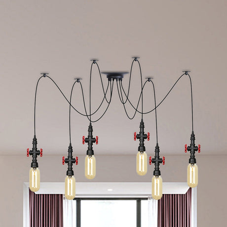 Vintage Amber Glass Multi Pendant Light - 2/3/6-Light Coffee Shop Led Swag Suspension Lamp In Black
