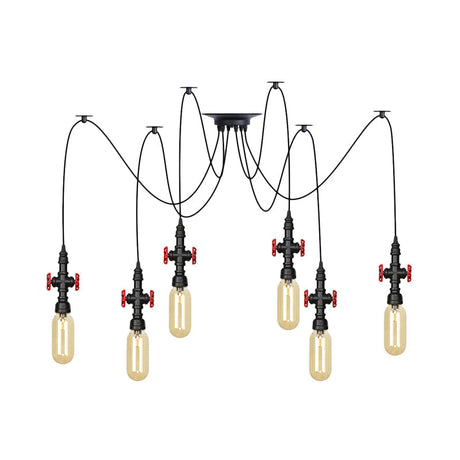 Vintage Amber Glass Multi Pendant Light - 2/3/6-Light Coffee Shop Led Swag Suspension Lamp In Black