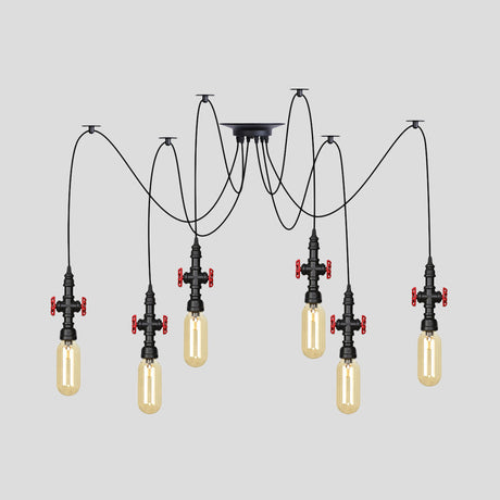 Vintage Amber Glass Multi Pendant Light - 2/3/6-Light Coffee Shop Led Swag Suspension Lamp In Black
