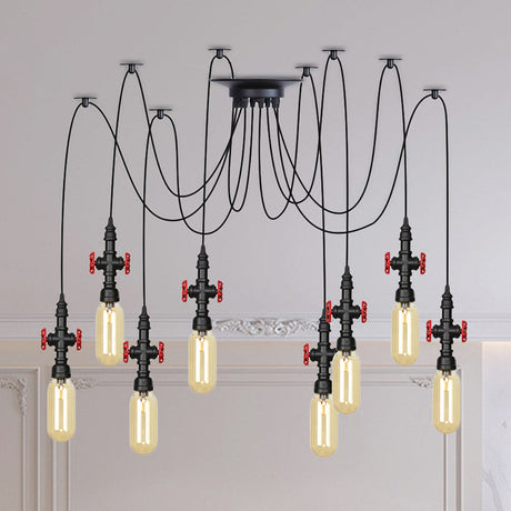 Vintage Amber Glass Multi Pendant Light - 2/3/6-Light Coffee Shop Led Swag Suspension Lamp In Black