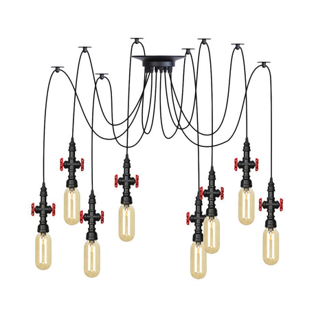 Vintage Amber Glass Multi Pendant Light - 2/3/6-Light Coffee Shop Led Swag Suspension Lamp In Black