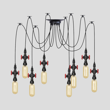 Vintage Amber Glass Multi Pendant Light - 2/3/6-Light Coffee Shop Led Swag Suspension Lamp In Black