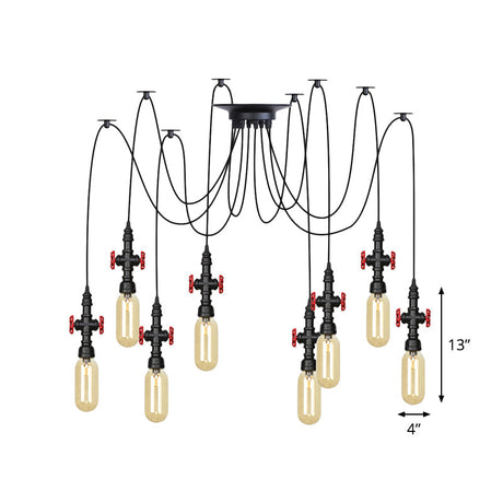 Vintage Amber Glass Multi Pendant Light - 2/3/6-Light Coffee Shop Led Swag Suspension Lamp In Black