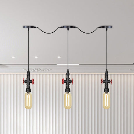 Industrial Amber Glass Tandem Multi-Pendant Hanging Lamp Kit - Black Capsule 3/5/7-Light Design