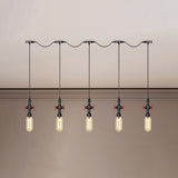 Industrial Amber Glass Multi-Pendant Hanging Lamp Kit - Black Capsule Tandem 3/5/7-Light Option For