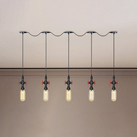 Industrial Amber Glass Multi-Pendant Hanging Lamp Kit - Black Capsule Tandem 3/5/7-Light Option For