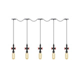 Industrial Amber Glass Multi-Pendant Hanging Lamp Kit - Black Capsule Tandem 3/5/7-Light Option For