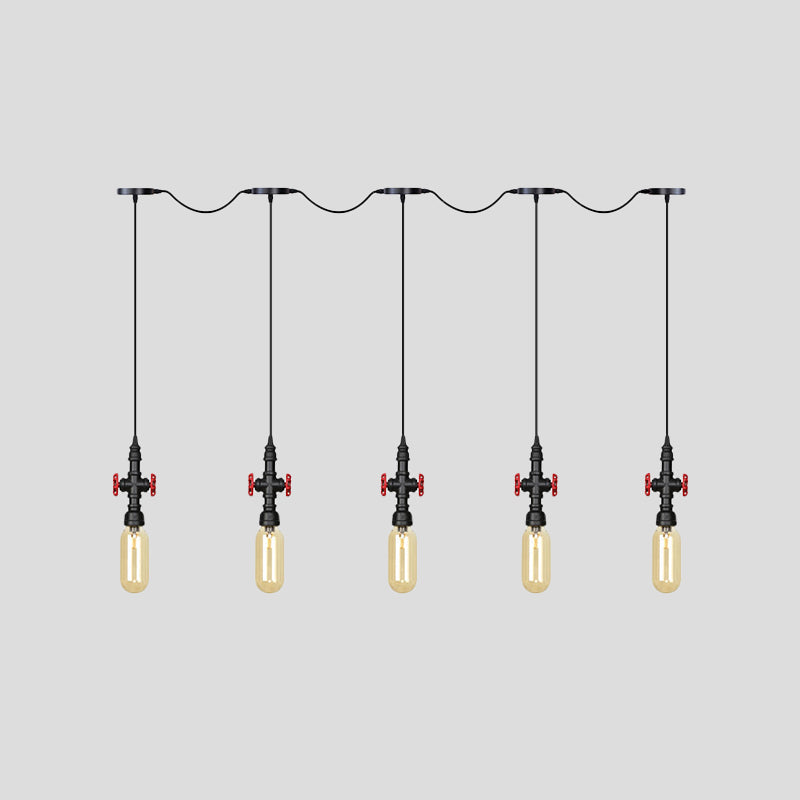 Industrial Amber Glass Multi-Pendant Hanging Lamp Kit - Black Capsule Tandem 3/5/7-Light Option For
